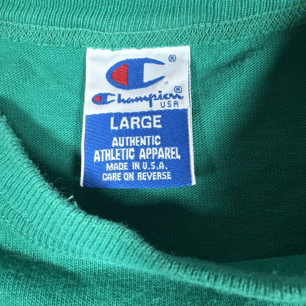Vintage Champion T-Shirt Men's Large Green Logo‎ Spellout USA Made Single Stitch - Picture 3 of 7